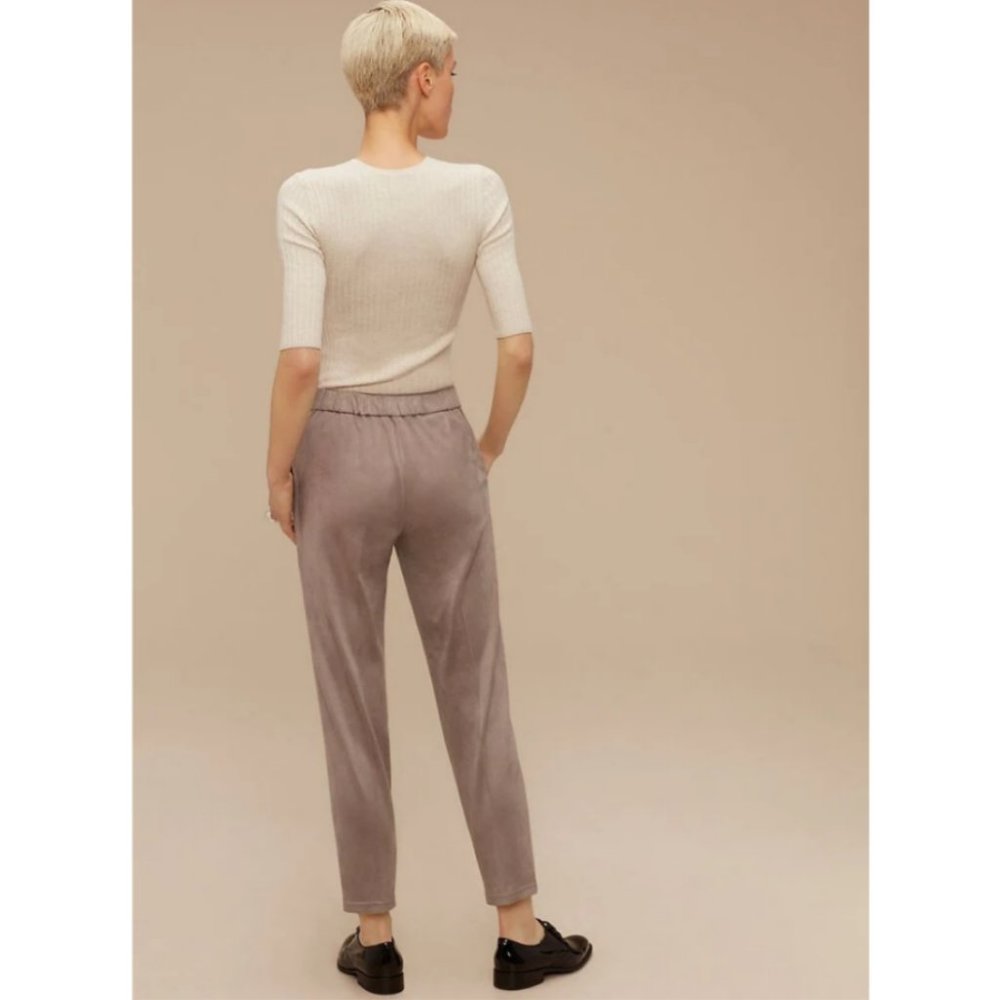 Aritzia Babaton Cohen High Rise Faux Suede Pleated Cropped Trouser Dress Pants - Picture 2 of 12